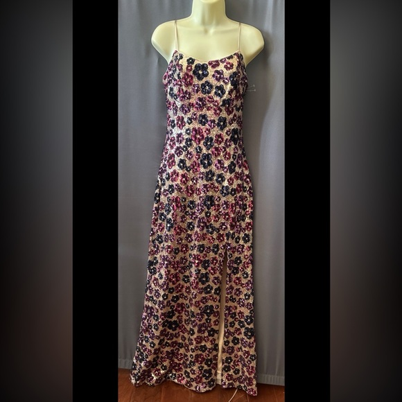 New,Betsy & Adam Sequinned Stretchy , Lace Up Back Gown,Sz 6,plum - Picture 8 of 13